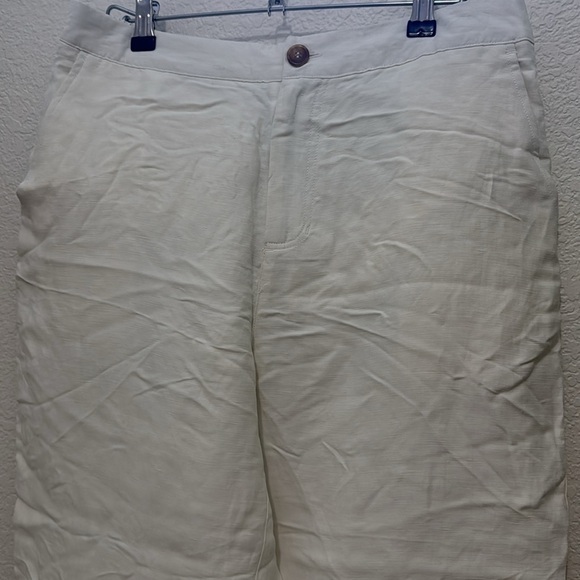 Halston White Linen Blend High Rise Trousers - Size L - Picture 3 of 6